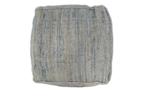 Hand Woven Boho Natural Large Blue and Brown Jute Pouf | TRD124P