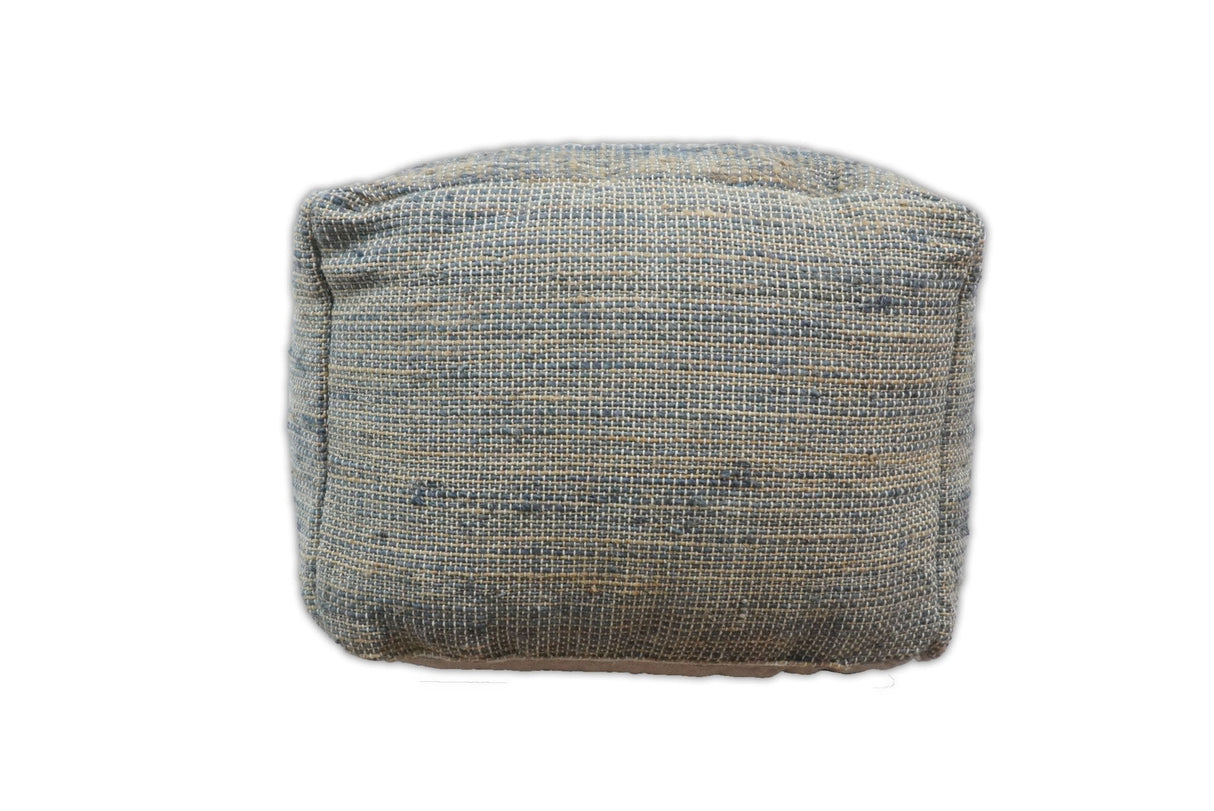 Hand Woven Boho Natural Large Blue and Brown Jute Pouf | TRD124P
