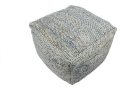 Hand Woven Boho Natural Large Blue and Brown Jute Pouf | TRD124P