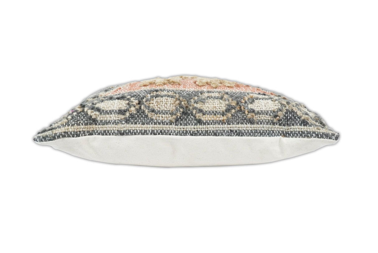 Hand Woven Boho Tribal Accent Charcoal Jute and Wool Pillow, Cushion | PL12