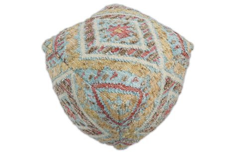 Hand Woven Boho Tribal Large Mustard and Blue Jute and Wool Pouf | TRD120P