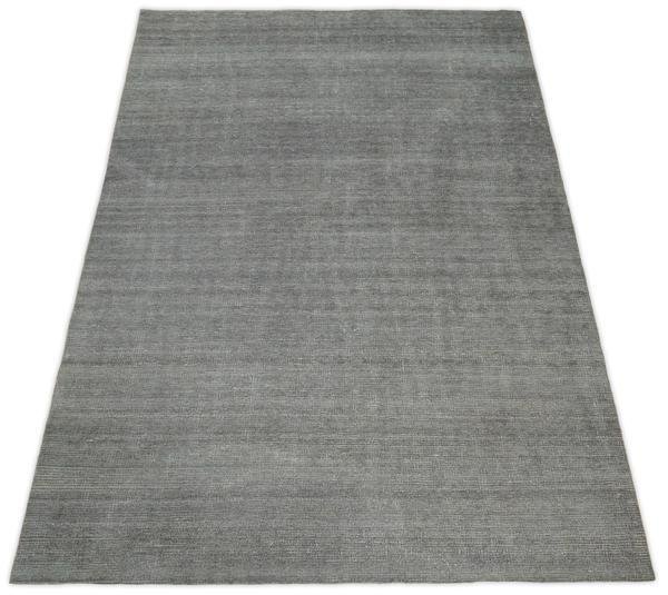Hand Woven Low Pile Solid Gray Blended Wool Area Rug