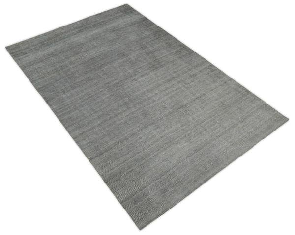 Hand Woven Low Pile Solid Gray Blended Wool Area Rug
