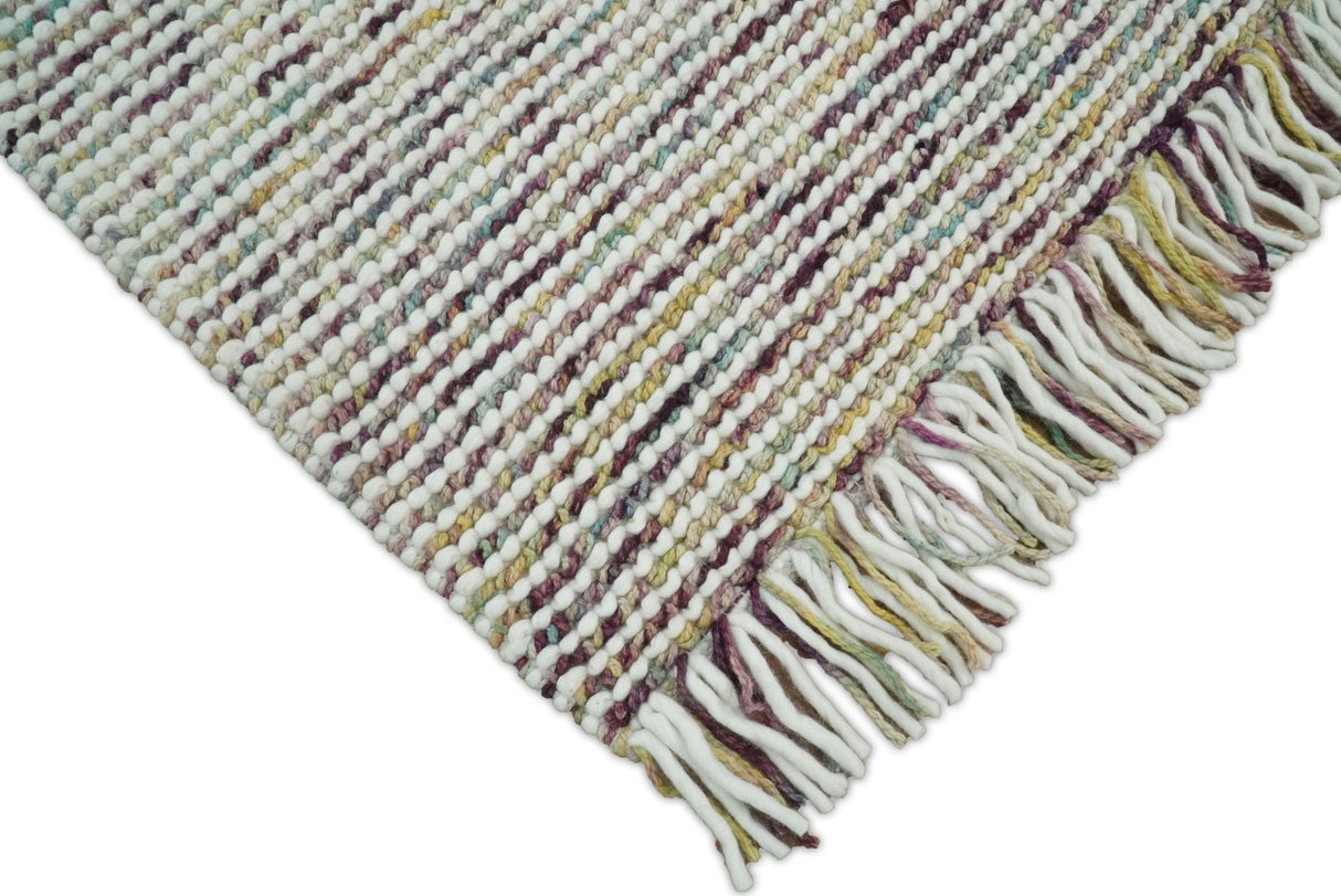 Hand Woven Multi Color Woolen Chunky and Soft Area Rug