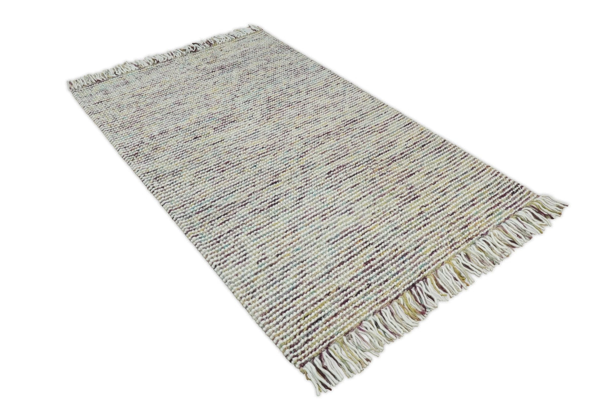 Hand Woven Multi Color Woolen Chunky and Soft Area Rug