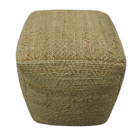 Hand Woven Natural Brown Geometrical Textured Jute Pouf