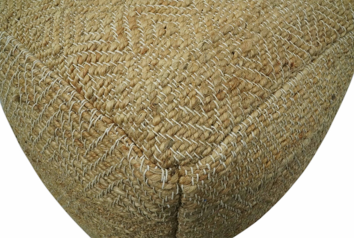 Hand Woven Natural Brown Geometrical Textured Jute Pouf