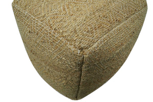 Hand Woven Natural Brown Geometrical Textured Jute Pouf