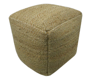 Hand Woven Natural Brown Geometrical Textured Jute Pouf