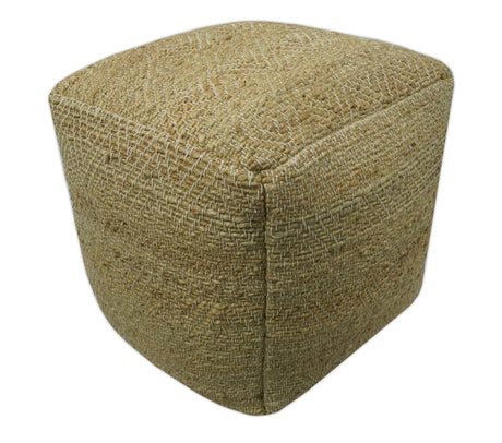 Hand Woven Natural Brown Geometrical Textured Jute Pouf