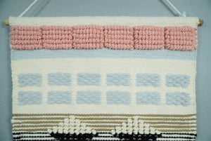 Hand Woven Wool Tapestry White, Blue and Pink Bohemian Modern Wall Hanging | WH13
