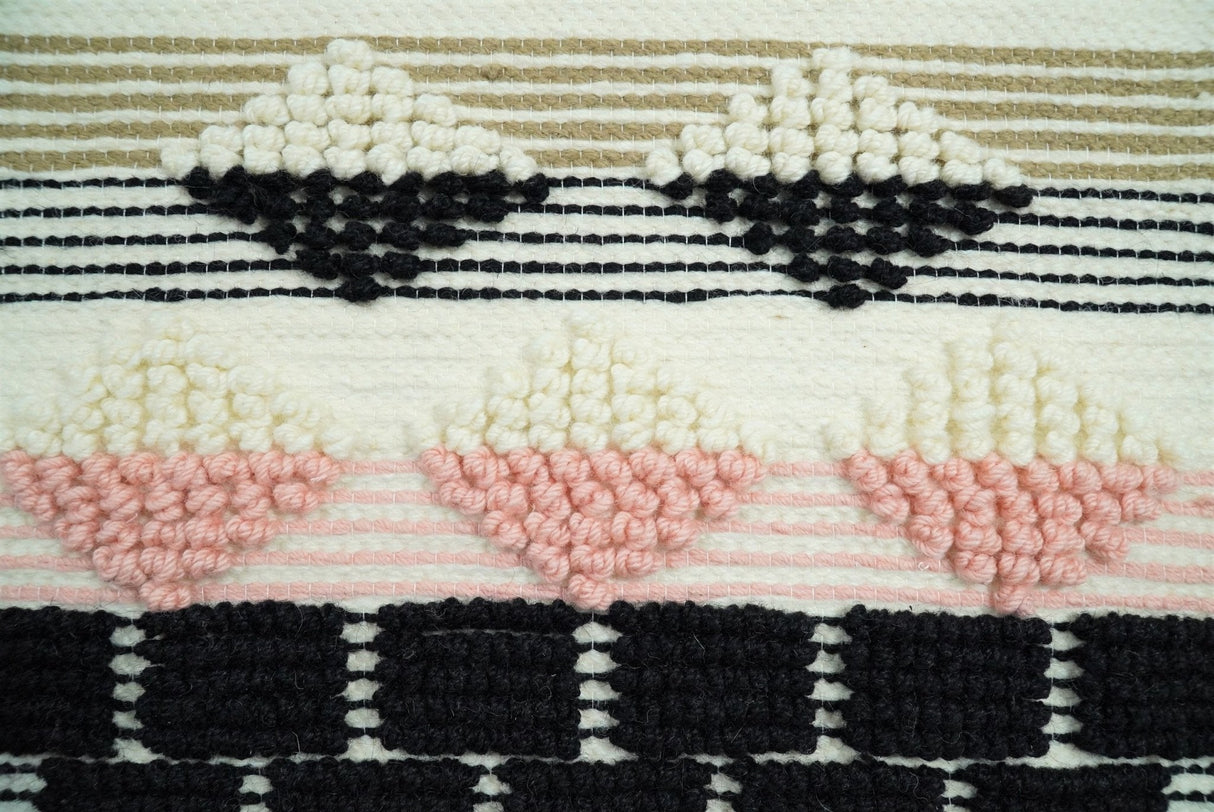 Hand Woven Wool Tapestry White, Blue and Pink Bohemian Modern Wall Hanging | WH13