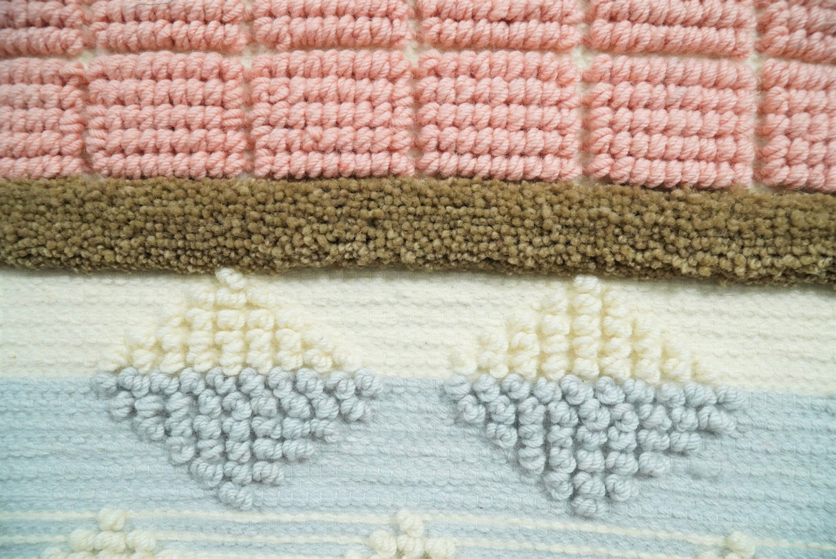 Hand Woven Wool Tapestry White, Blue and Pink Bohemian Modern Wall Hanging | WH13