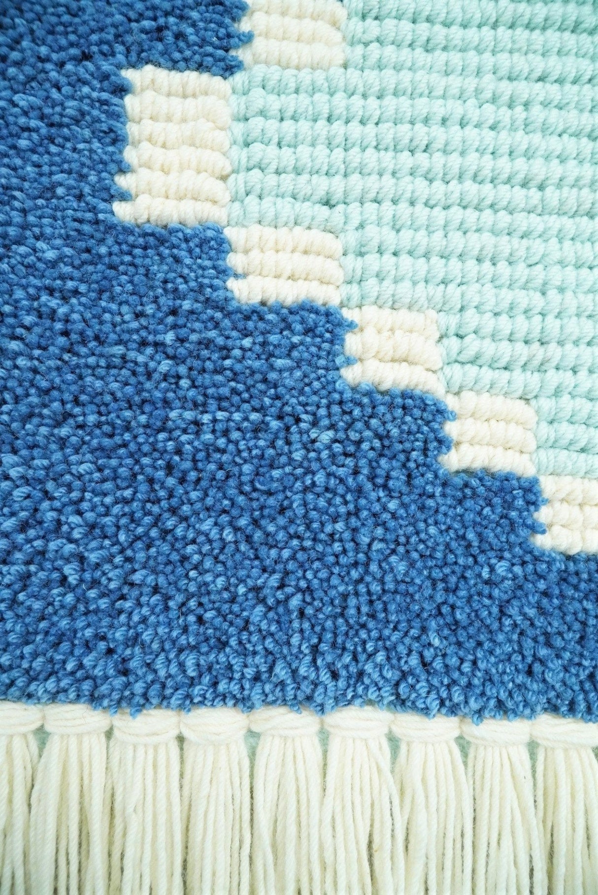 Hand Woven Wool Tapestry White and Blue Bohemian Modern Wall Hanging | WH8