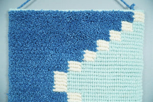 Hand Woven Wool Tapestry White and Blue Bohemian Modern Wall Hanging | WH8