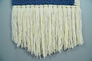 Hand Woven Wool Tapestry White and Blue Bohemian Modern Wall Hanging | WH8