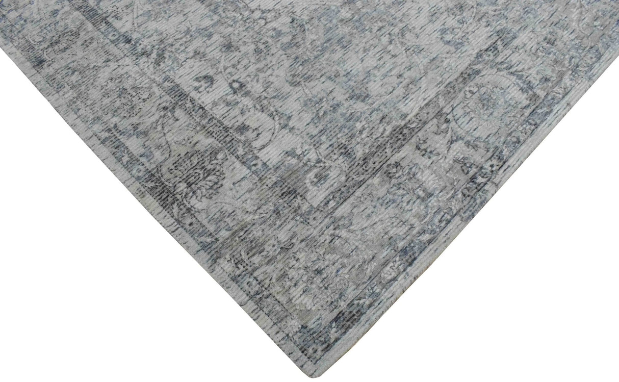 Hand Woven Wool and Art Silk Transitional Silver and Gray Rug