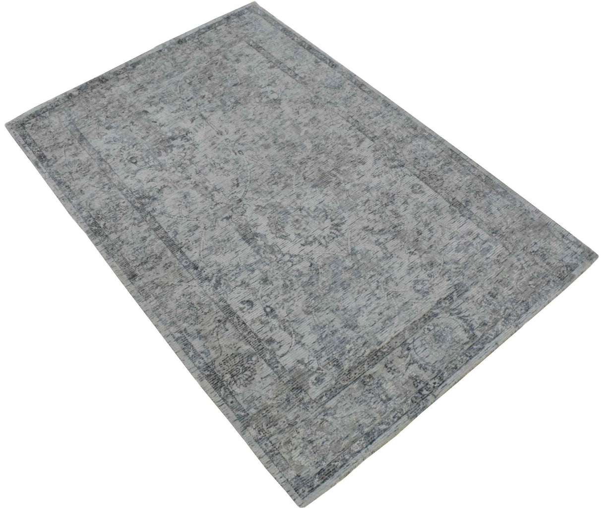 Hand Woven Wool and Art Silk Transitional Silver and Gray Rug
