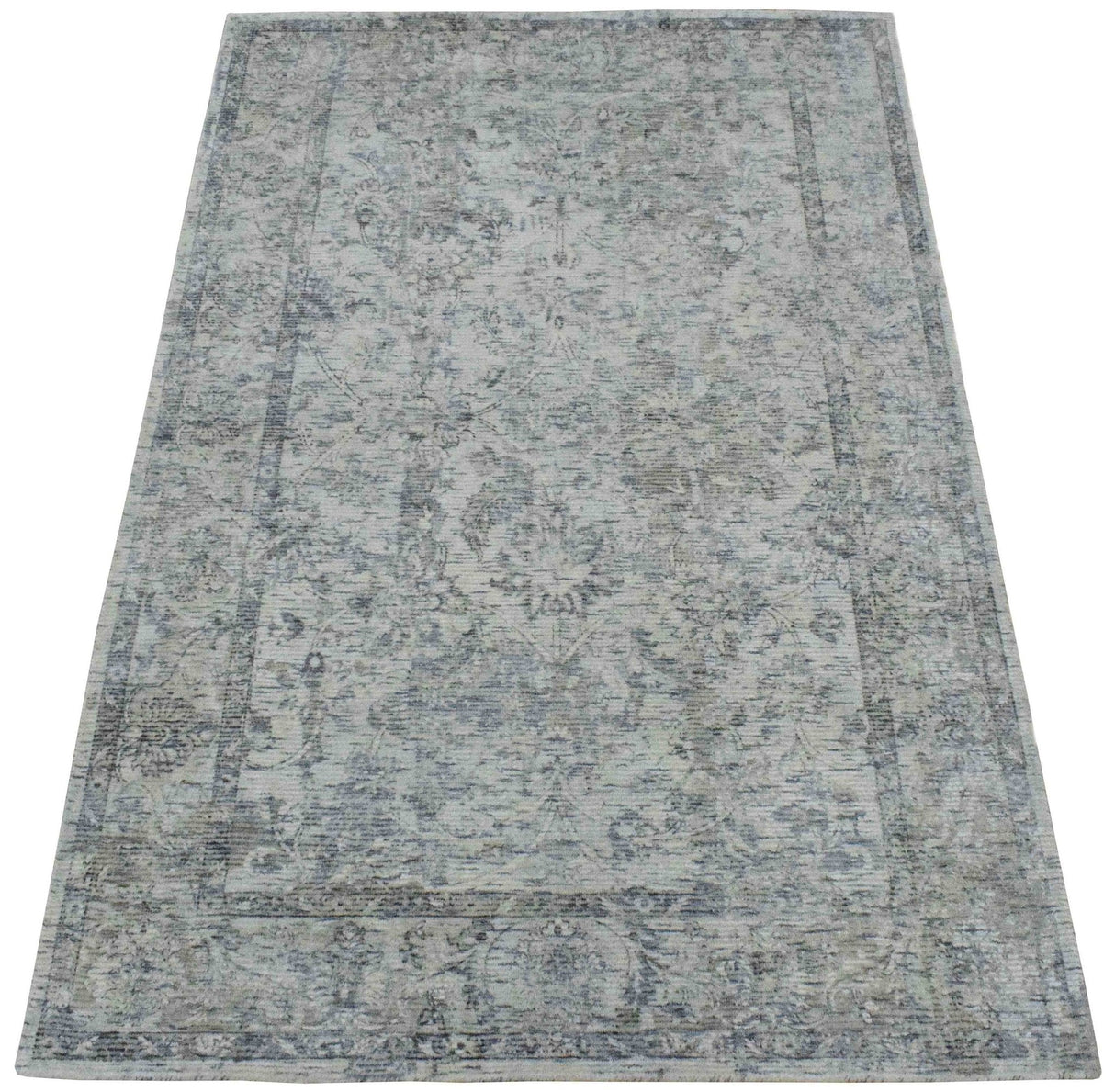 Hand Woven Wool and Art Silk Transitional Silver and Gray Rug