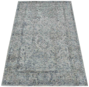 Hand Woven Wool and Art Silk Transitional Silver and Gray Rug