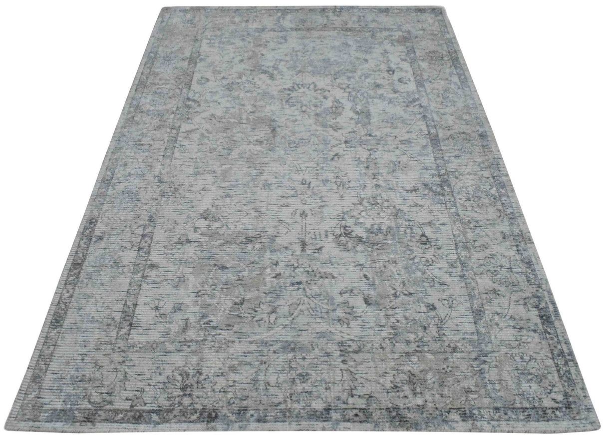 Hand Woven Wool and Art Silk Transitional Silver and Gray Rug