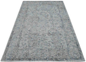 Hand Woven Wool and Art Silk Transitional Silver and Gray Rug