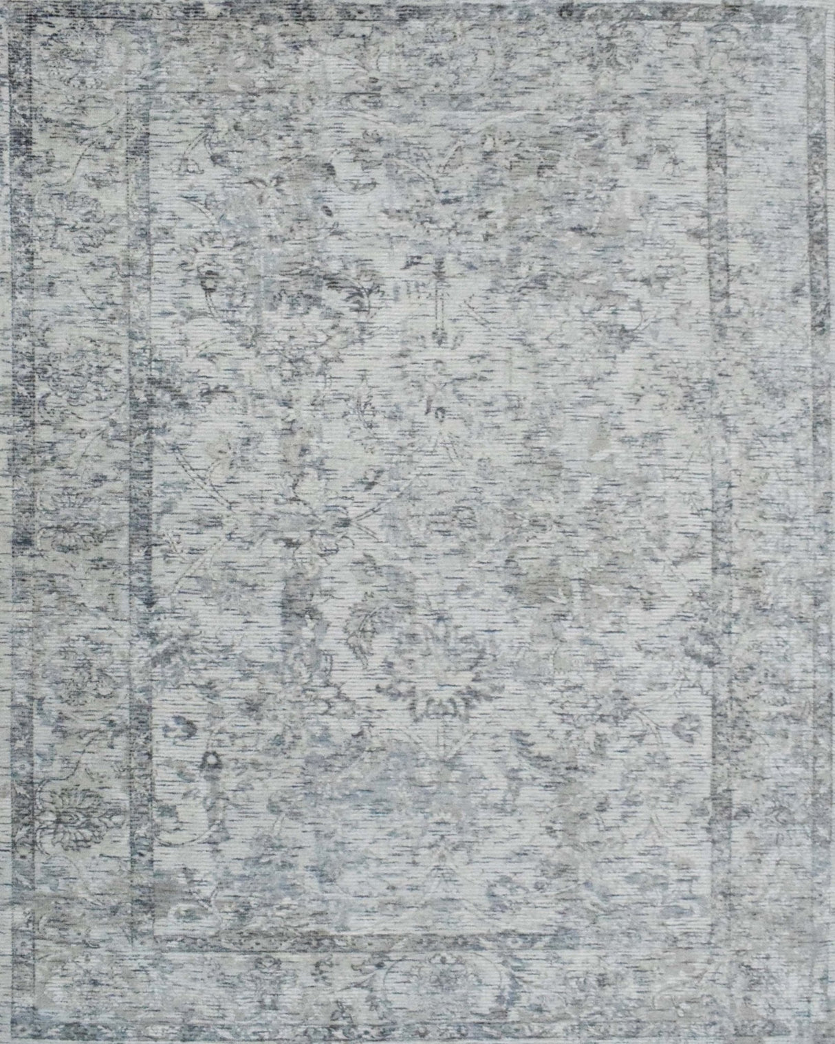 Hand Woven Wool and Art Silk Transitional Silver and Gray Rug