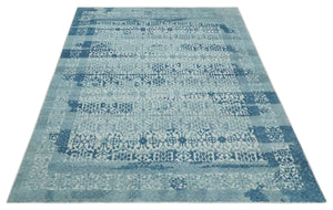 Hand carved Design Blue, Gray and silver Traditional Hand knotted 8x10 wool Area Rug