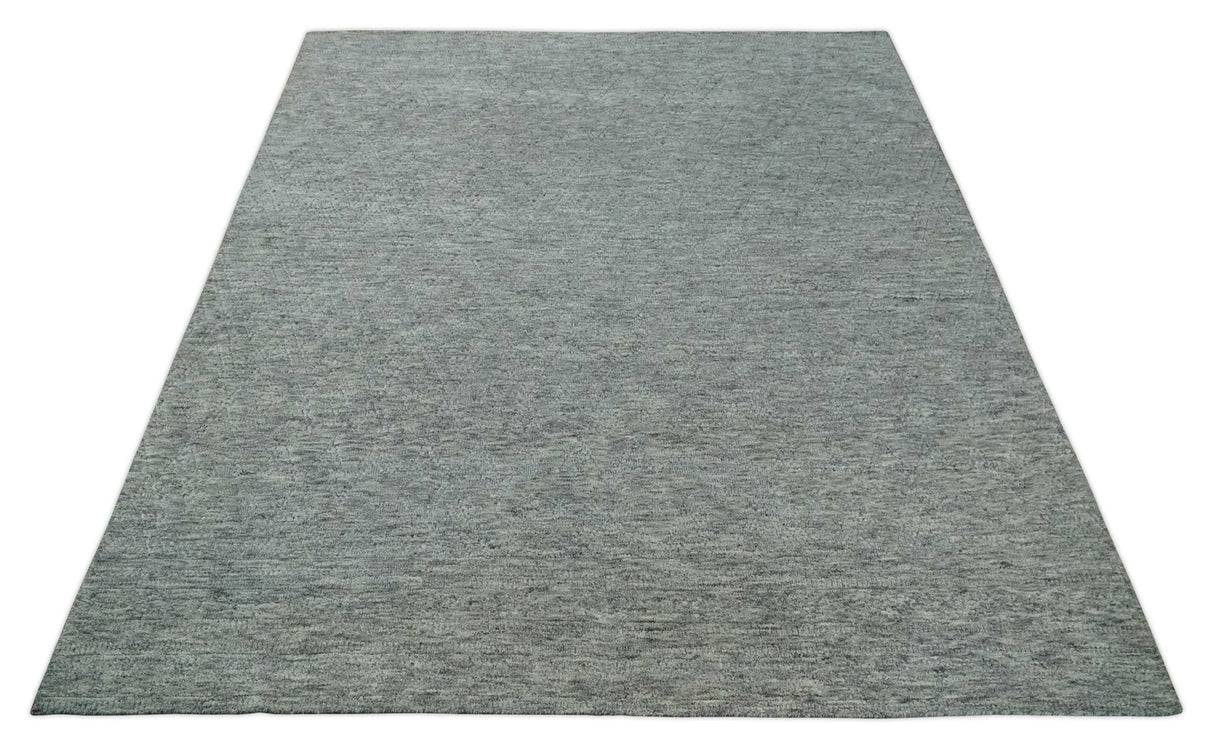 Hand carved Geometrical Design Ivory, Gray and Charcoal Hand knotted wool Area Rug