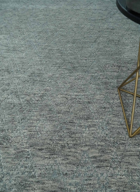 Hand carved Geometrical Design Ivory, Gray and Charcoal Hand knotted wool Area Rug