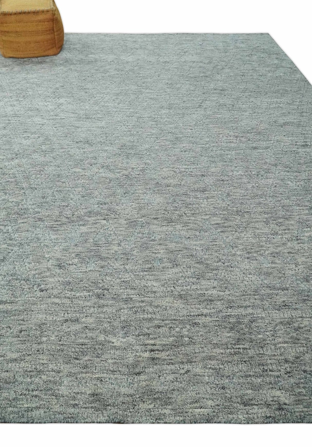 Hand carved Geometrical Design Ivory, Gray and Charcoal Hand knotted wool Area Rug