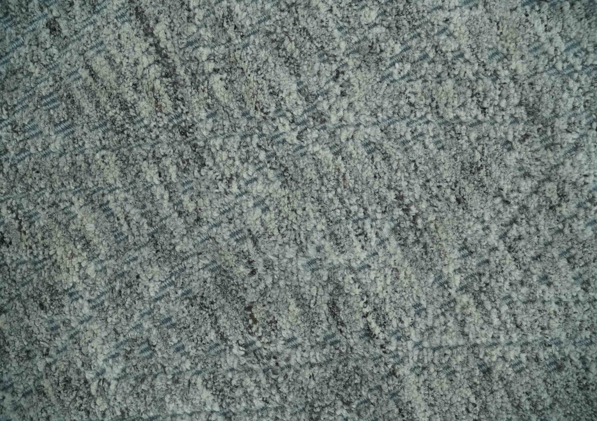 Hand carved Geometrical Design Ivory, Gray and Charcoal Hand knotted wool Area Rug