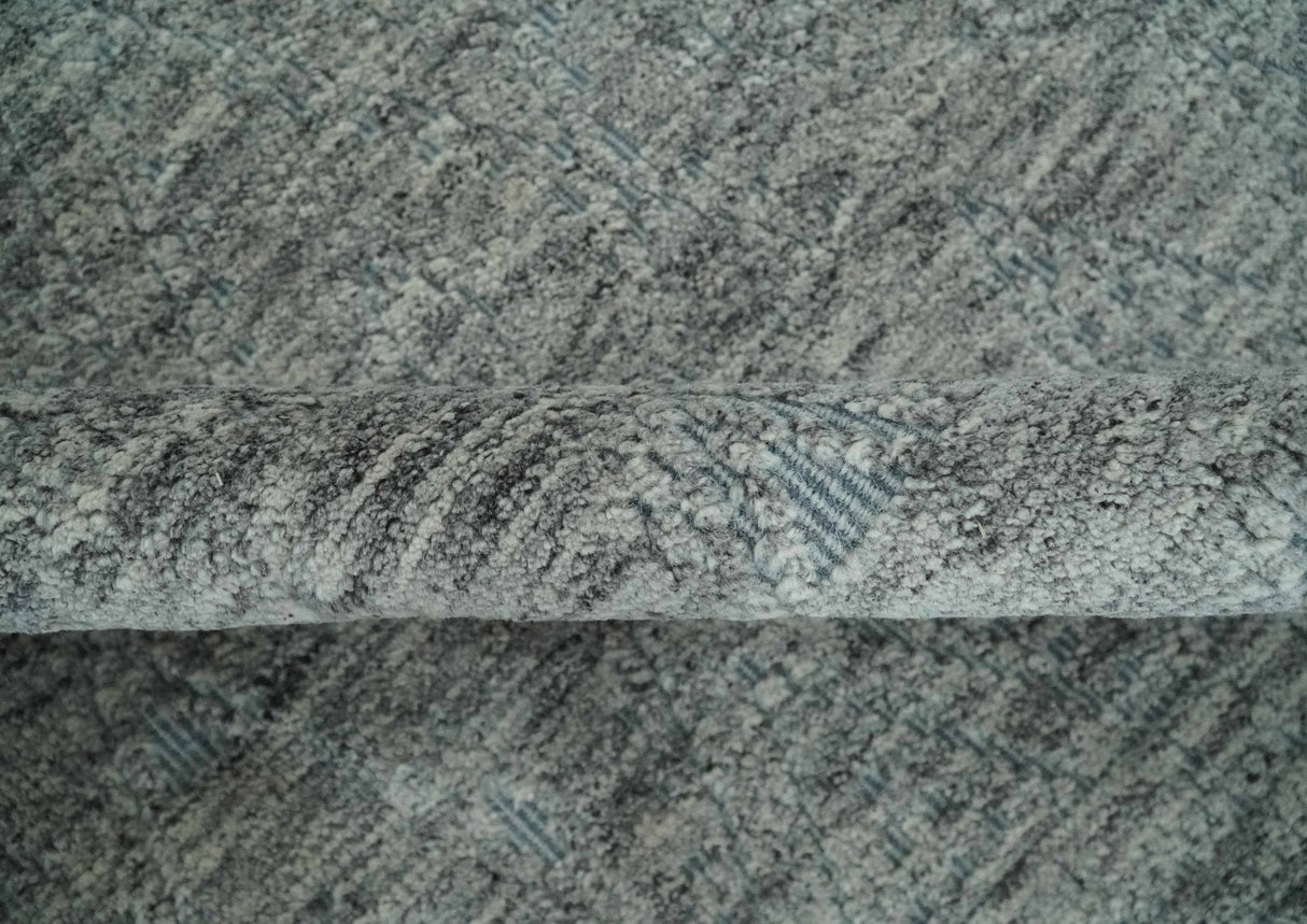Hand carved Geometrical Design Ivory, Gray and Charcoal Hand knotted wool Area Rug
