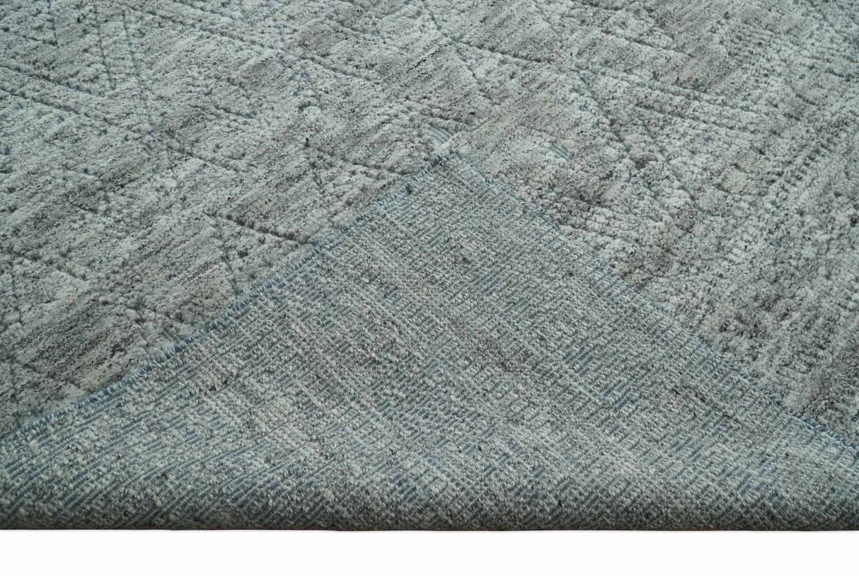 Hand carved Geometrical Design Ivory, Gray and Charcoal Hand knotted wool Area Rug