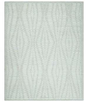Hand carved Ivory Traditional Geometrical Pattern Hand Knotted 7.10x9.8 Wool Area Rug