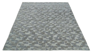 Hand carved Silver, Gray and Brown Traditional Geometrical Pattern Hand Knotted 8x10 and 9x12 Wool and Silk Area Rug