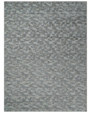 Hand carved Silver, Gray and Brown Traditional Geometrical Pattern Hand Knotted 8x10 and 9x12 Wool and Silk Area Rug