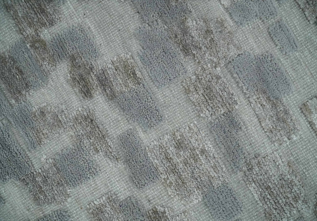 Hand carved Silver, Gray and Brown Traditional Geometrical Pattern Hand Knotted 8x10 and 9x12 Wool and Silk Area Rug
