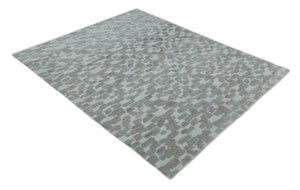 Hand carved Silver, Gray and Brown Traditional Geometrical Pattern Hand Knotted 8x10 and 9x12 Wool and Silk Area Rug