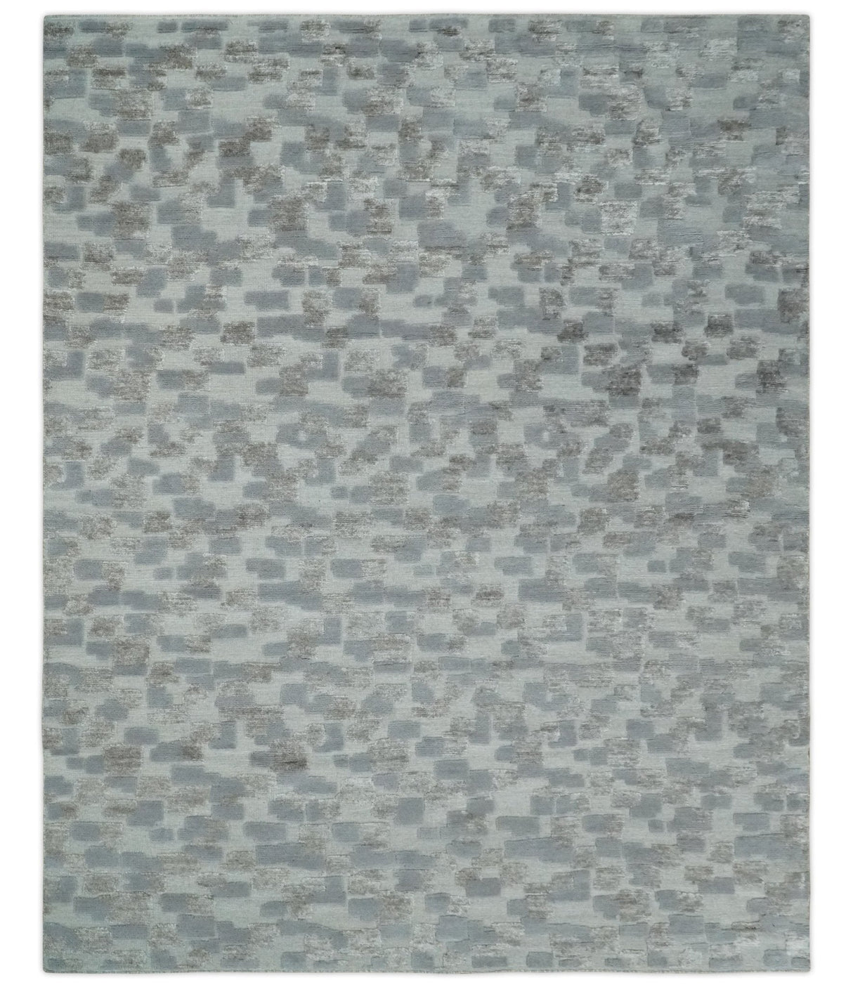 Hand carved Silver, Gray and Brown Traditional Geometrical Pattern Hand Knotted 8x10 and 9x12 Wool and Silk Area Rug