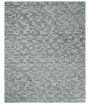 Hand carved Silver, Gray and Brown Traditional Geometrical Pattern Hand Knotted 8x10 and 9x12 Wool and Silk Area Rug