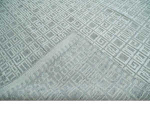 Hand carved Silver and Charcoal Traditional Geometrical Pattern Hand Knotted 8.2x10.6 Wool Area Rug