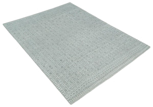 Hand carved Silver and Charcoal Traditional Geometrical Pattern Hand Knotted 8.2x10.6 Wool Area Rug