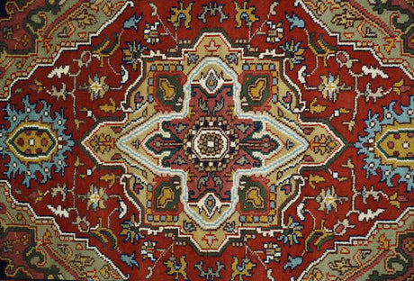 Hand knotted 5x8 Mustard, Brown and Ivory Traditional Heriz Serapi wool area rug