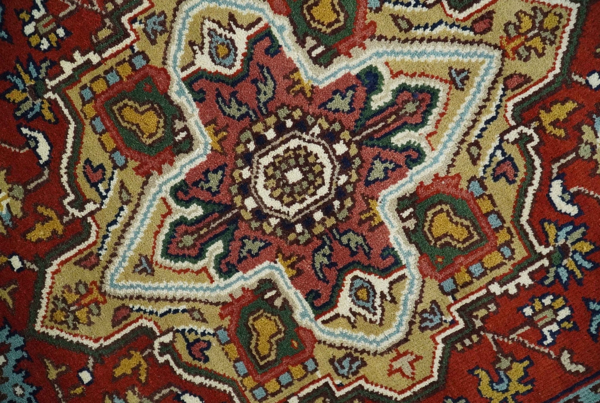 Hand knotted 5x8 Mustard, Brown and Ivory Traditional Heriz Serapi wool area rug