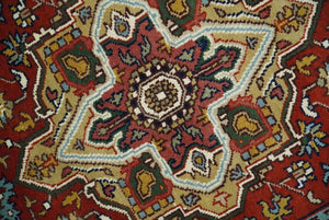 Hand knotted 5x8 Mustard, Brown and Ivory Traditional Heriz Serapi wool area rug