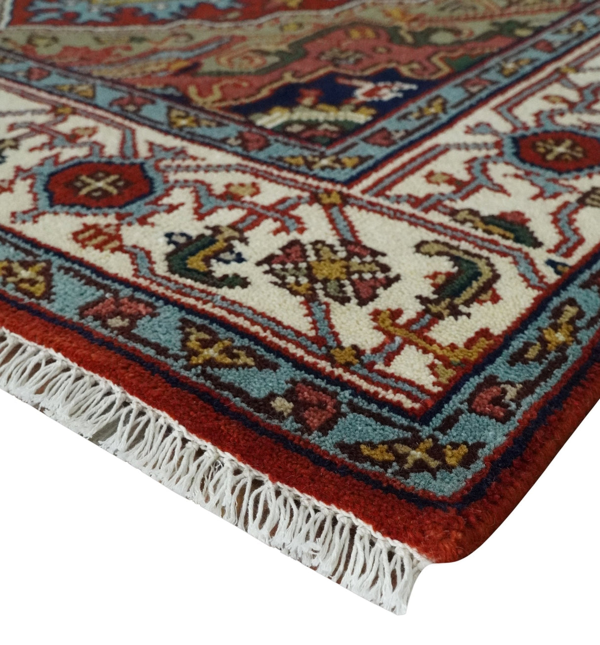 Hand knotted 5x8 Mustard, Brown and Ivory Traditional Heriz Serapi wool area rug