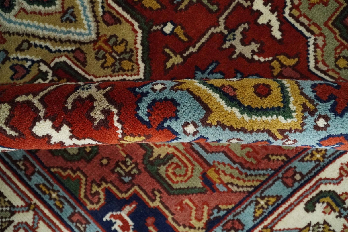 Hand knotted 5x8 Mustard, Brown and Ivory Traditional Heriz Serapi wool area rug