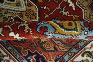 Hand knotted 5x8 Mustard, Brown and Ivory Traditional Heriz Serapi wool area rug