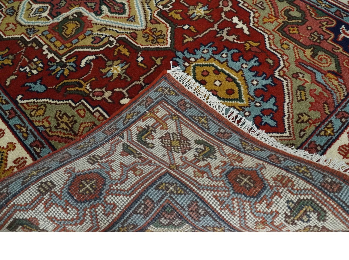 Hand knotted 5x8 Mustard, Brown and Ivory Traditional Heriz Serapi wool area rug